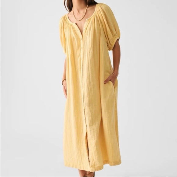 Faherty Dream Cotton Gauze Camel Dress in Sahara Sun New - Picture 2 of 9
